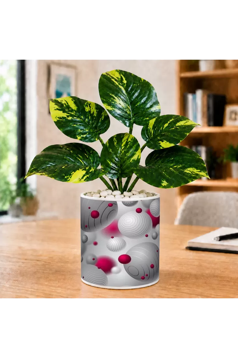Artificial Tree Ceramic Photo Pot With White Stones 3x4 Inch (F164508)