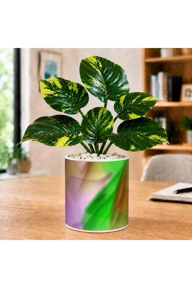 Artificial Tree Ceramic Photo Pot With White Stones 3x4 Inch (F164509)