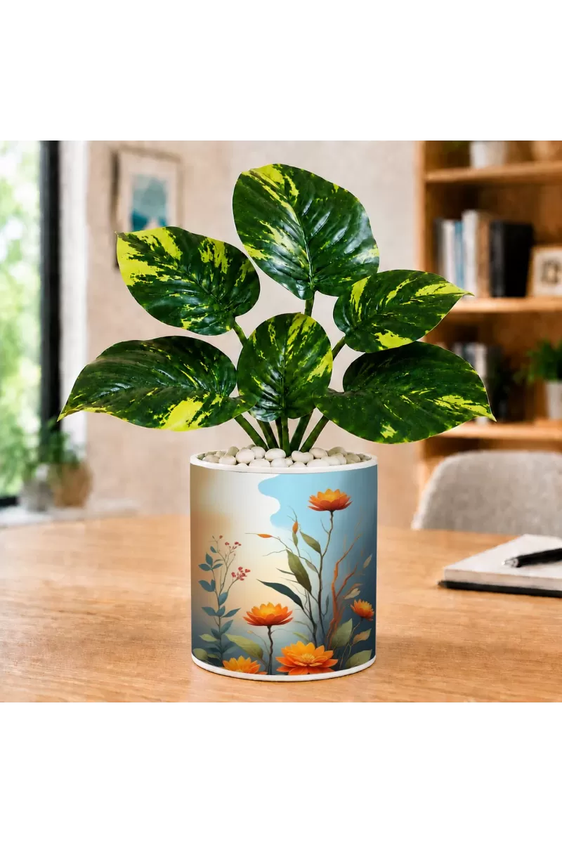 Artificial Tree Ceramic Photo Pot With White Stones 3x4 Inch (F164510)
