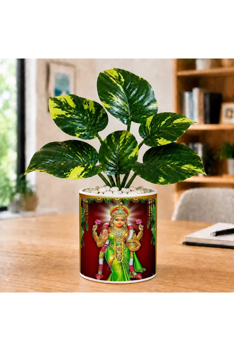 Artificial Tree Ceramic Photo Pot With White Stones 3x4 Inch (F164516)