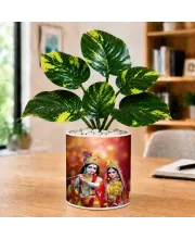Artificial Tree Ceramic Photo Pot With White Stones 3x4 Inch (F164517)