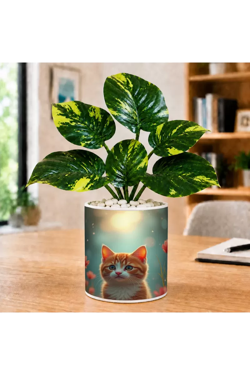 Artificial Tree Ceramic Photo Pot With White Stones 3x4 Inch (F164518)