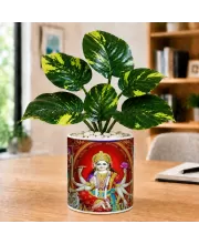 Artificial Tree Ceramic Photo Pot With White Stones 3x4 Inch (F164524)