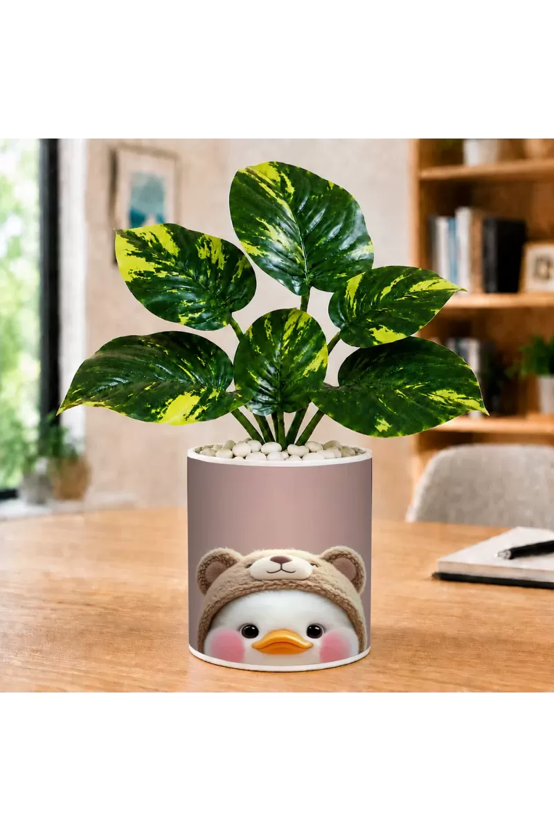 Artificial Tree Ceramic Photo Pot With White Stones 3x4 Inch (F164527)
