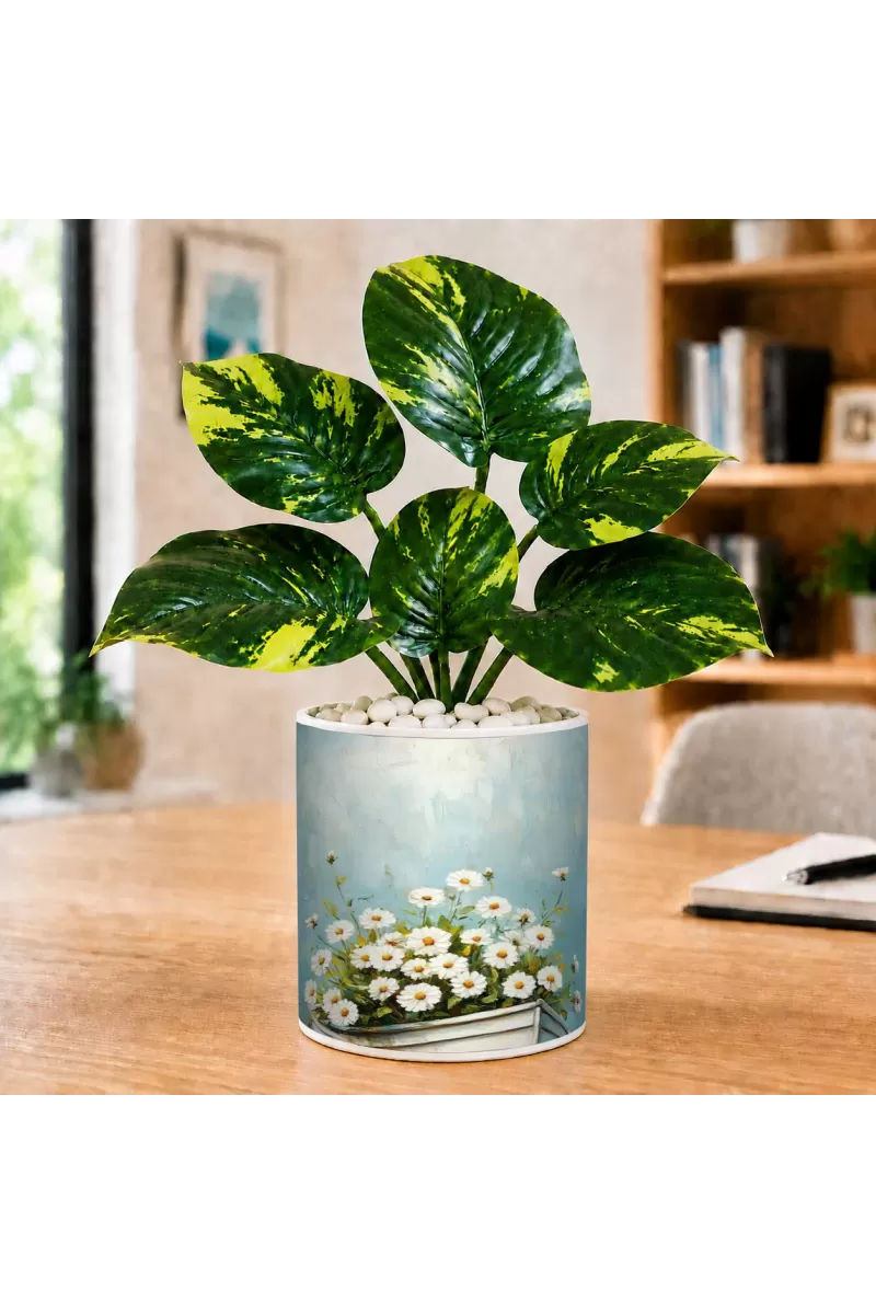 Artificial Tree Ceramic Photo Pot With White Stones 3x4 Inch (F164528)
