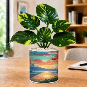 Artificial Tree Ceramic Photo Pot With White Stones 3x4 Inch (F164530)