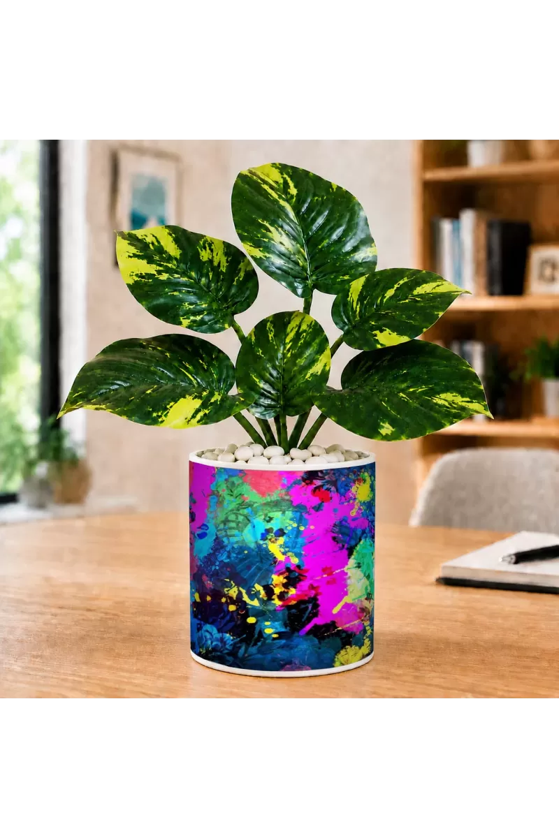 Artificial Tree Ceramic Photo Pot With White Stones 3x4 Inch (F164531)