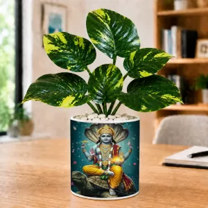 Artificial Tree Ceramic Photo Pot With White Stones 3x4 Inch (F164532)