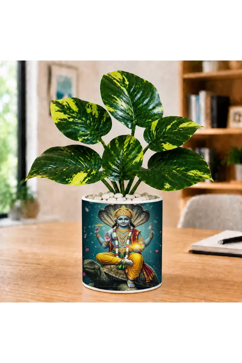 Artificial Tree Ceramic Photo Pot With White Stones 3x4 Inch (F164532)