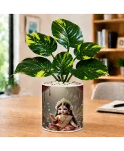 Artificial Tree Ceramic Photo Pot With White Stones 3x4 Inch (F164533)