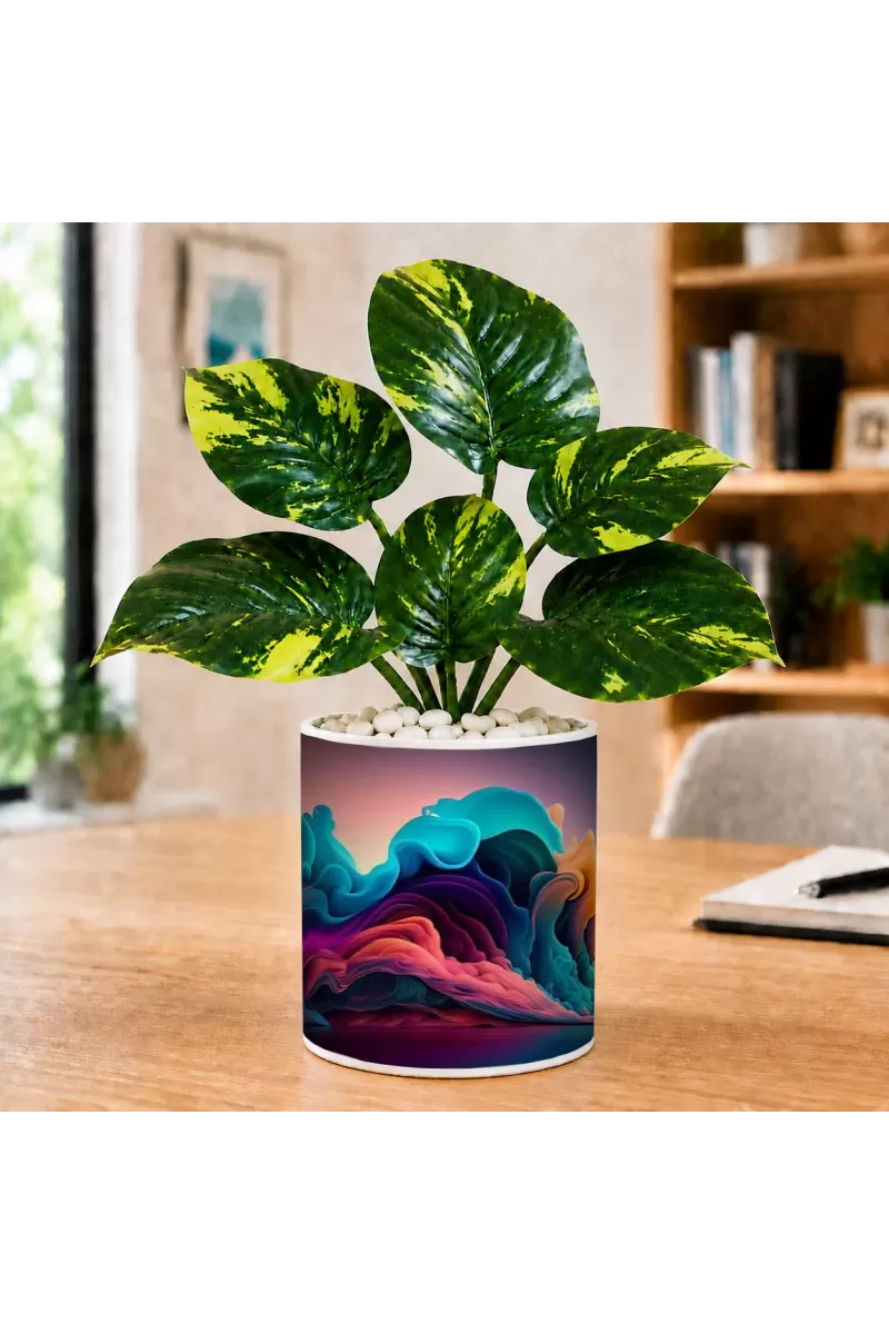 Artificial Tree Ceramic Photo Pot With White Stones 3x4 Inch (F164549)