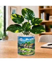 Artificial Tree Ceramic Photo Pot With White Stones 3x4 Inch (F164551)
