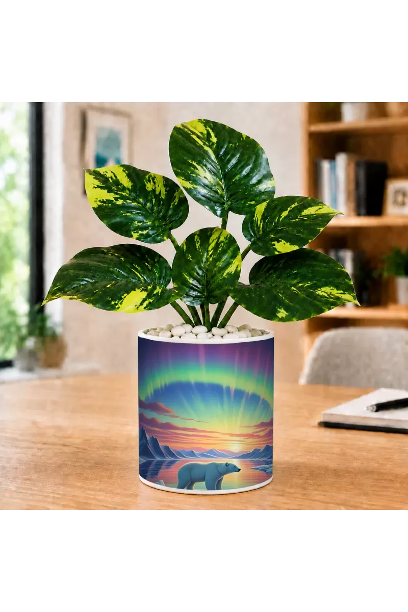 Artificial Tree Ceramic Photo Pot With White Stones 3x4 Inch (F164554)