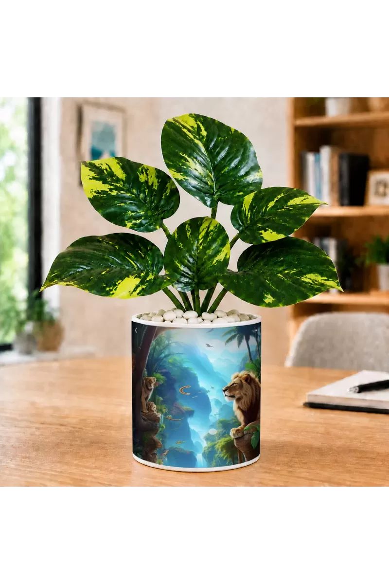 Artificial Tree Ceramic Photo Pot With White Stones 3x4 Inch (F164557)