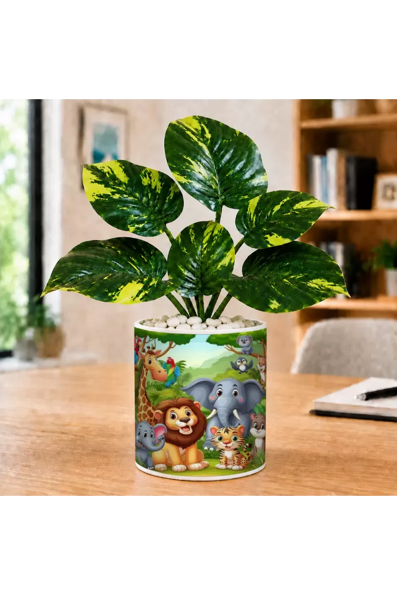 Artificial Tree Ceramic Photo Pot With White Stones 3x4 Inch (F164560)