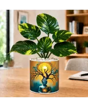 Artificial Tree Ceramic Photo Pot With White Stones 3x4 Inch (F164561)