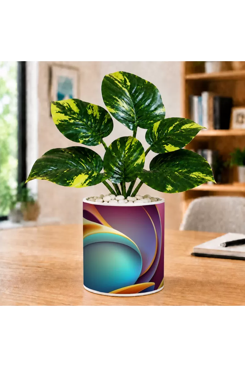 Artificial Tree Ceramic Photo Pot With White Stones 3x4 Inch (F164562)