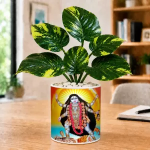 Artificial Tree Ceramic Photo Pot With White Stones 3x4 Inch (F164564)