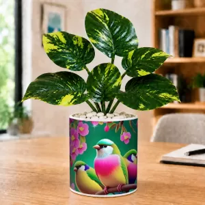 Artificial Tree Ceramic Photo Pot With White Stones 3x4 Inch (F164565)