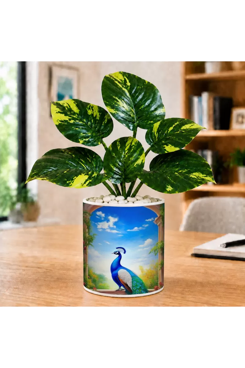 Artificial Tree Ceramic Photo Pot With White Stones 3x4 Inch (F164567)