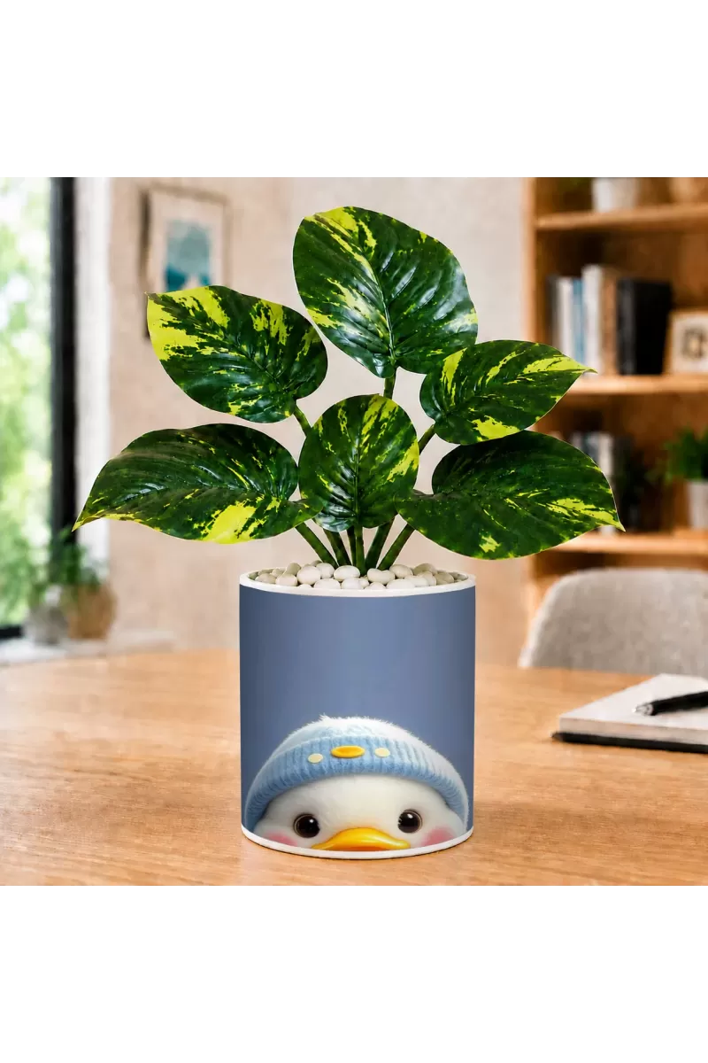 Artificial Tree Ceramic Photo Pot With White Stones 3x4 Inch (F164568)