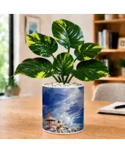Artificial Tree Ceramic Photo Pot With White Stones 3x4 Inch (F164570)