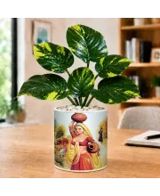 Artificial Tree Ceramic Photo Pot With White Stones 3x4 Inch (F164571)