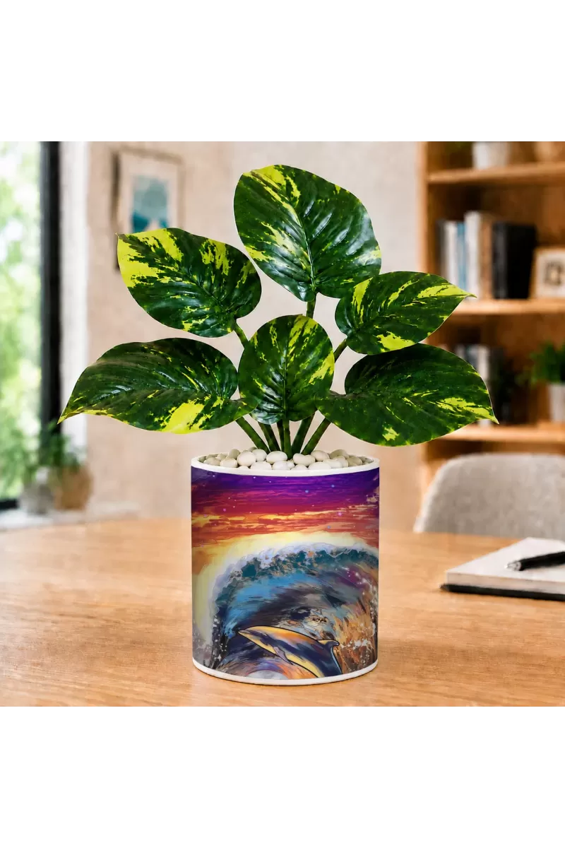 Artificial Tree Ceramic Photo Pot With White Stones 3x4 Inch (F164572)