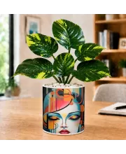 Artificial Tree Ceramic Photo Pot With White Stones 3x4 Inch (F164573)