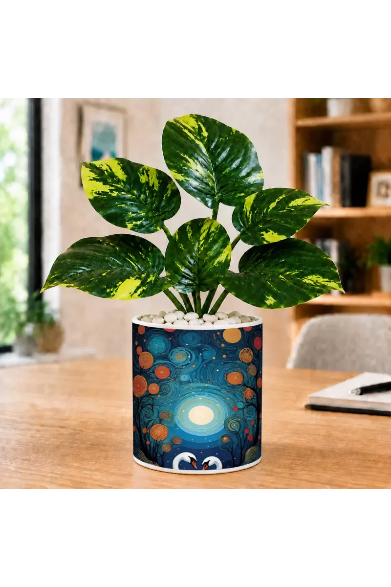 Artificial Tree Ceramic Photo Pot With White Stones 3x4 Inch (F164574)