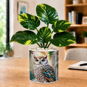 Artificial Tree Ceramic Photo Pot With White Stones 3x4 Inch (F164577)
