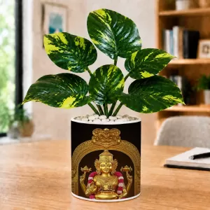 Artificial Tree Ceramic Photo Pot With White Stones 3x4 Inch (F164580)
