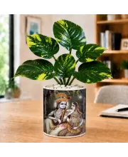 Artificial Tree Ceramic Photo Pot With White Stones 3x4 Inch (F164581)