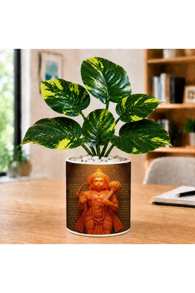 Artificial Tree Ceramic Photo Pot With White Stones 3x4 Inch (F164585)