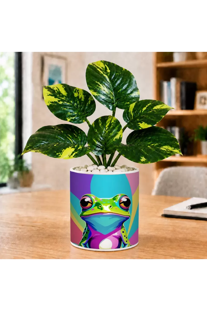 Artificial Tree Ceramic Photo Pot With White Stones 3x4 Inch (F164586)