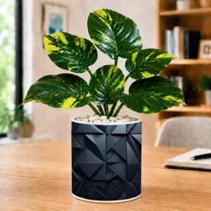 Artificial Tree Ceramic Photo Pot With White Stones 3x4 Inch (F164591)
