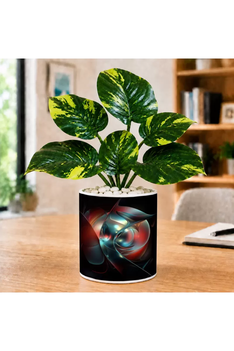 Artificial Tree Ceramic Photo Pot With White Stones 3x4 Inch (F164592)