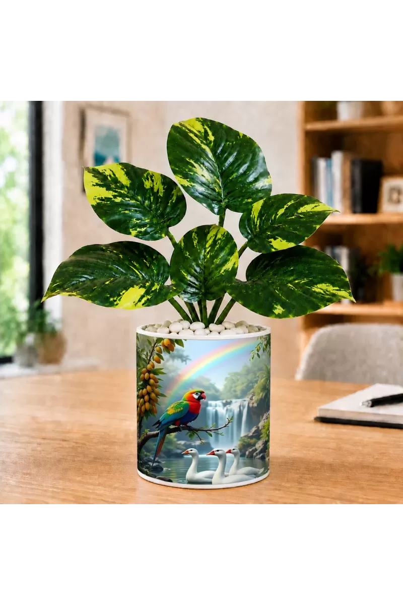 Artificial Tree Ceramic Photo Pot With White Stones 3x4 Inch (F164593)