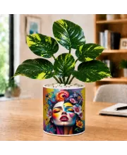 Artificial Tree Ceramic Photo Pot With White Stones 3x4 Inch (F164594)