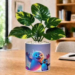 Artificial Tree Ceramic Photo Pot With White Stones 3x4 Inch (F164597)