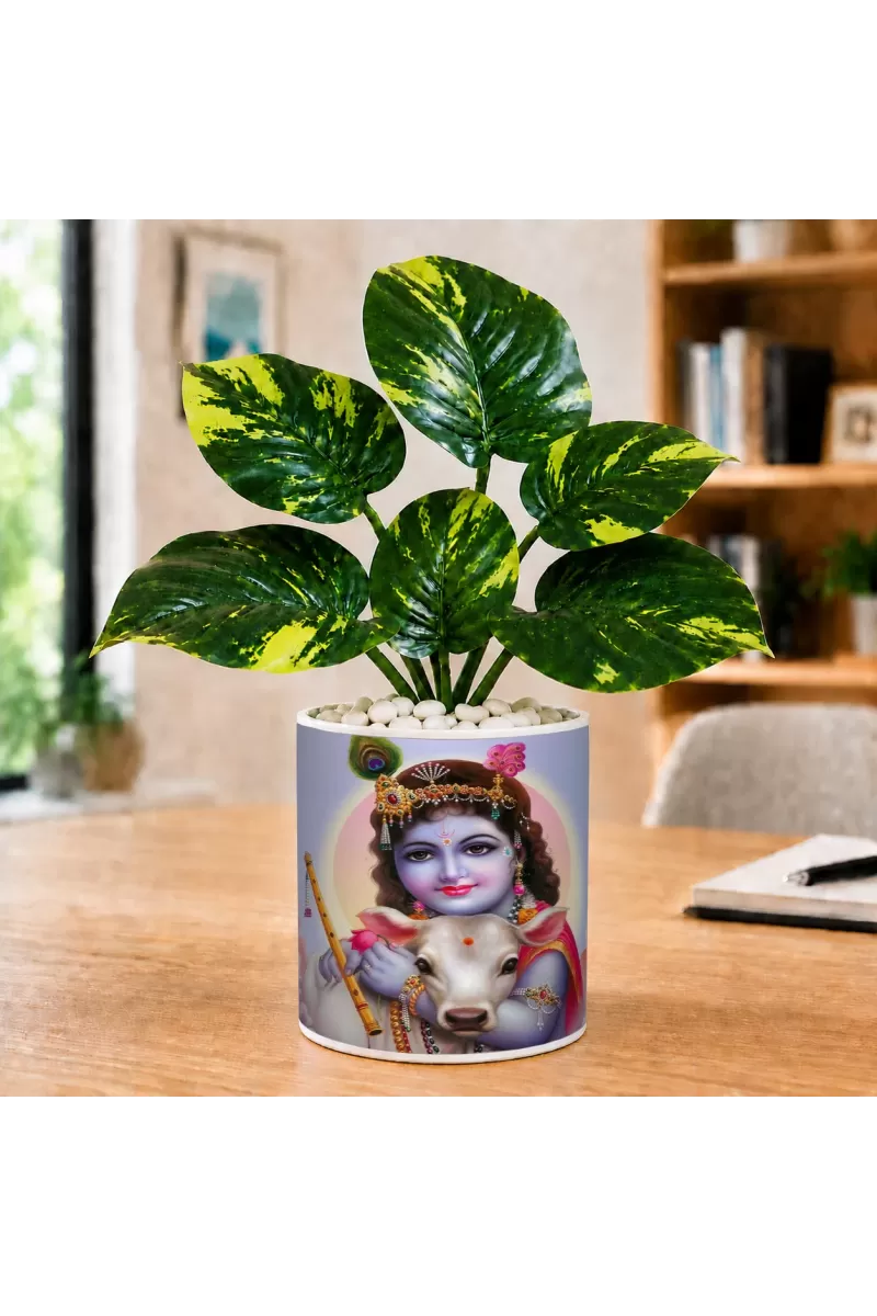 Artificial Tree Ceramic Photo Pot With White Stones 3x4 Inch (F164600)
