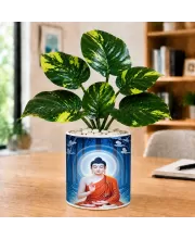 Artificial Tree Ceramic Photo Pot With White Stones 3x4 Inch (F164601)