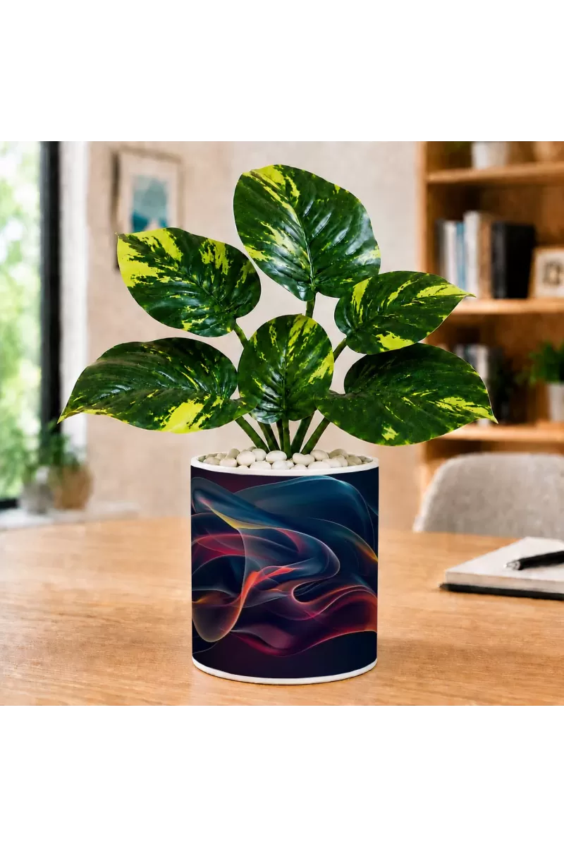 Artificial Tree Ceramic Photo Pot With White Stones 3x4 Inch (F164602)