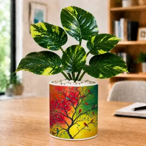 Artificial Tree Ceramic Photo Pot With White Stones 3x4 Inch (F164603)