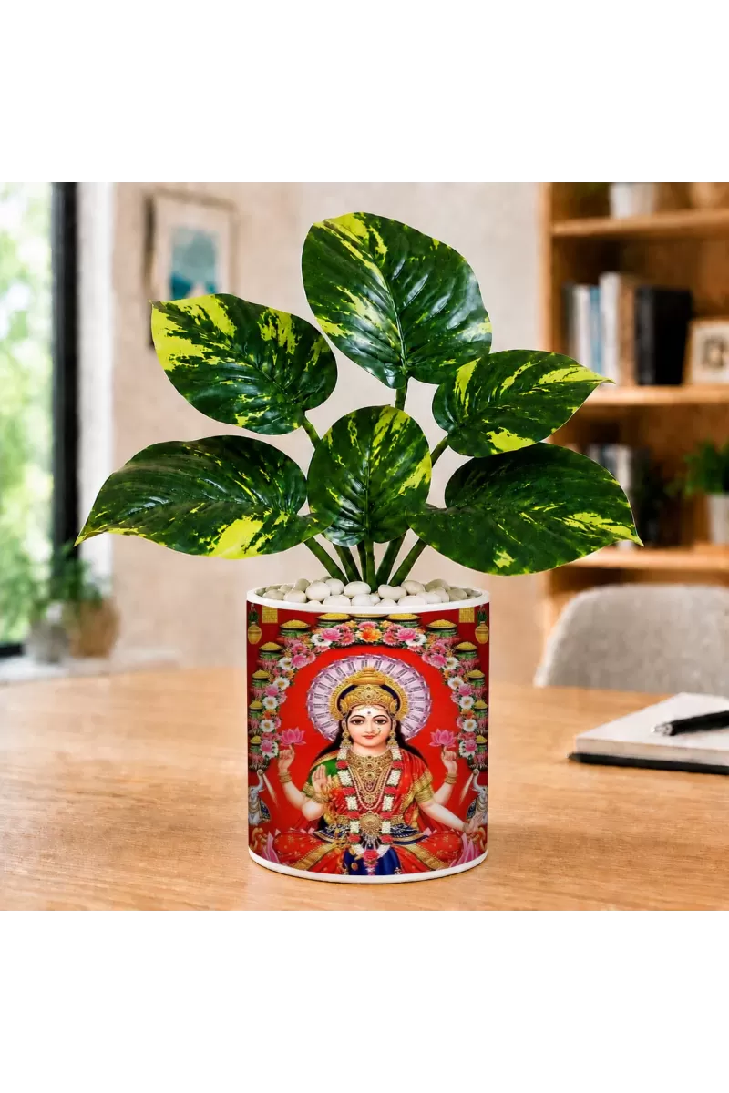 Artificial Tree Ceramic Photo Pot With White Stones 3x4 Inch (F164606)