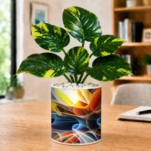 Artificial Tree Ceramic Photo Pot With White Stones 3x4 Inch (F164609)