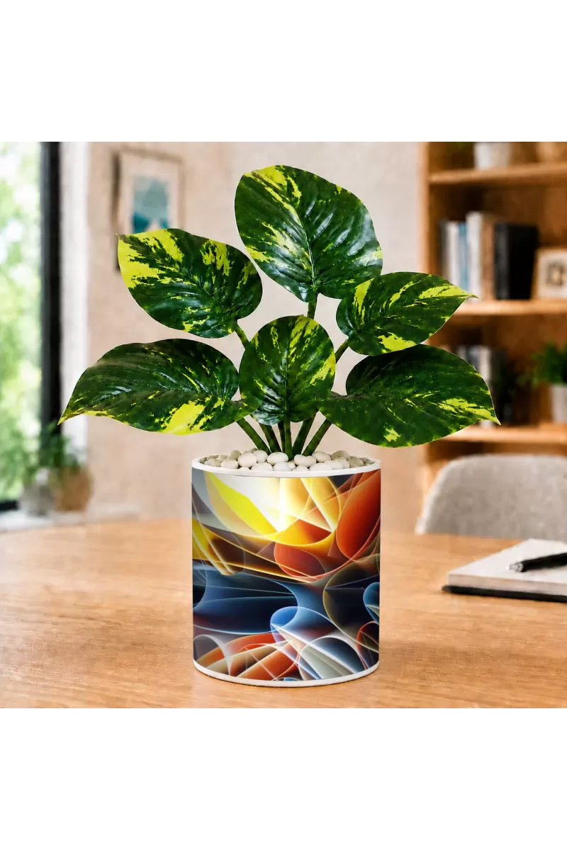 Artificial Tree Ceramic Photo Pot With White Stones 3x4 Inch (F164609)