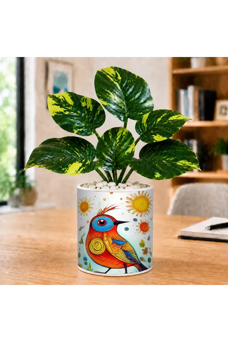 Artificial Tree Ceramic Photo Pot With White Stones 3x4 Inch (F164610)