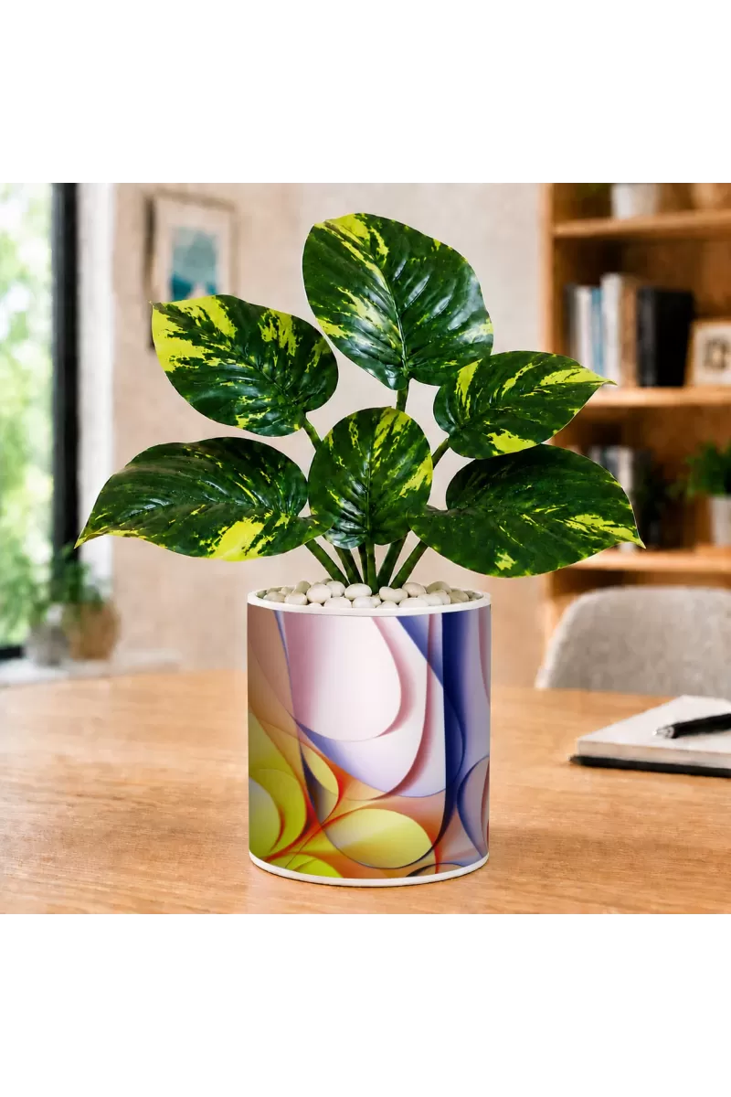 Artificial Tree Ceramic Photo Pot With White Stones 3x4 Inch (F164611)
