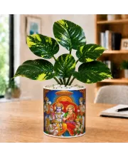 Artificial Tree Ceramic Photo Pot With White Stones 3x4 Inch (F164613)